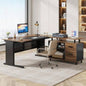 63 L - Shaped Executive Desk with File Cabinet, Large Modern Office Desk with Drawers, Shelves Storage, Corner Computer Workstation Home Office, Business Desk in Rustic Brown and Black