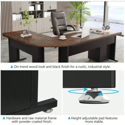 83 L - Shaped Executive Desk, Large Industrial Corner Computer Table with Reversible Design, 3 - Drawer Mobile File Cabinet, Business Workstation Home Office, Rustic Brown Black