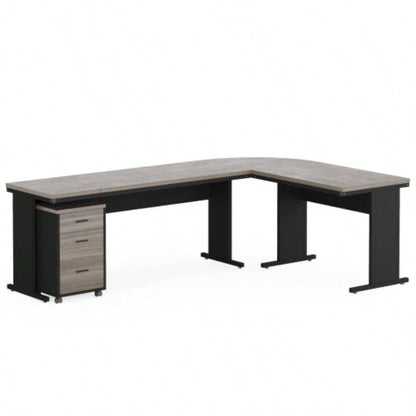 83 L - Shaped Executive Desk, Large Industrial Corner Computer Table with Reversible Design, 3 - Drawer Mobile File Cabinet, Business Workstation Home Office, Gray