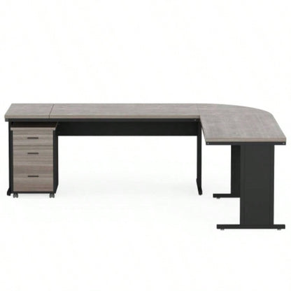 83 L - Shaped Executive Desk, Large Industrial Corner Computer Table with Reversible Design, 3 - Drawer Mobile File Cabinet, Business Workstation Home Office, Gray