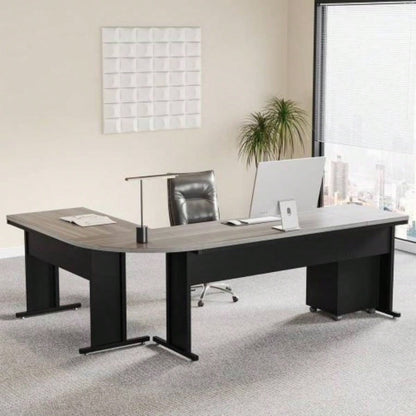 83 L - Shaped Executive Desk, Large Industrial Corner Computer Table with Reversible Design, 3 - Drawer Mobile File Cabinet, Business Workstation Home Office, Gray