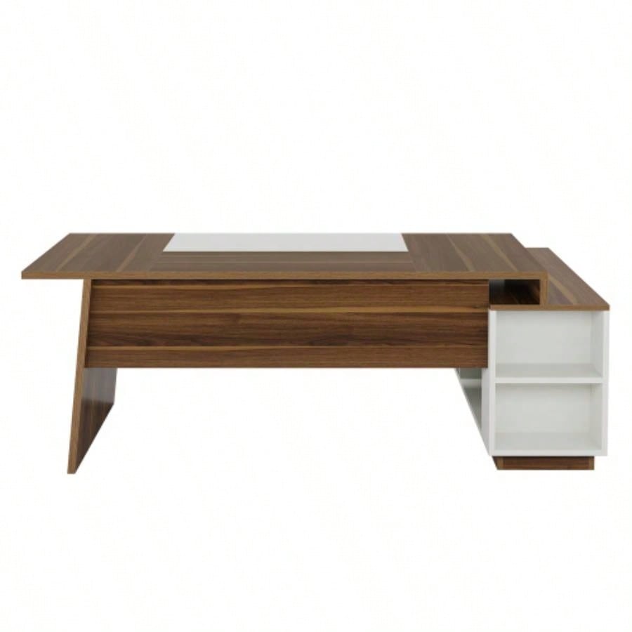70.5 L - Shaped Executive Office Desk with Storage Cabinet Shelves, Large Modern Mid - Computer Workstation Home Office, Walnut White
