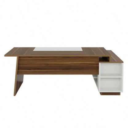 70.5 L - Shaped Executive Office Desk with Storage Cabinet Shelves, Large Modern Mid - Computer Workstation Home Office, Walnut White