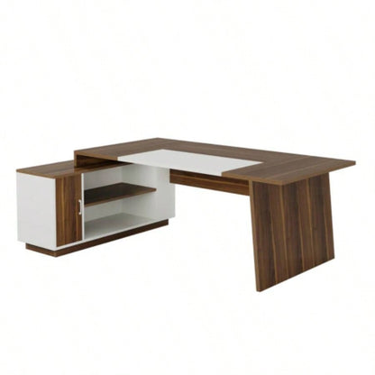 70.5 L - Shaped Executive Office Desk with Storage Cabinet Shelves, Large Modern Mid - Computer Workstation Home Office, Walnut White