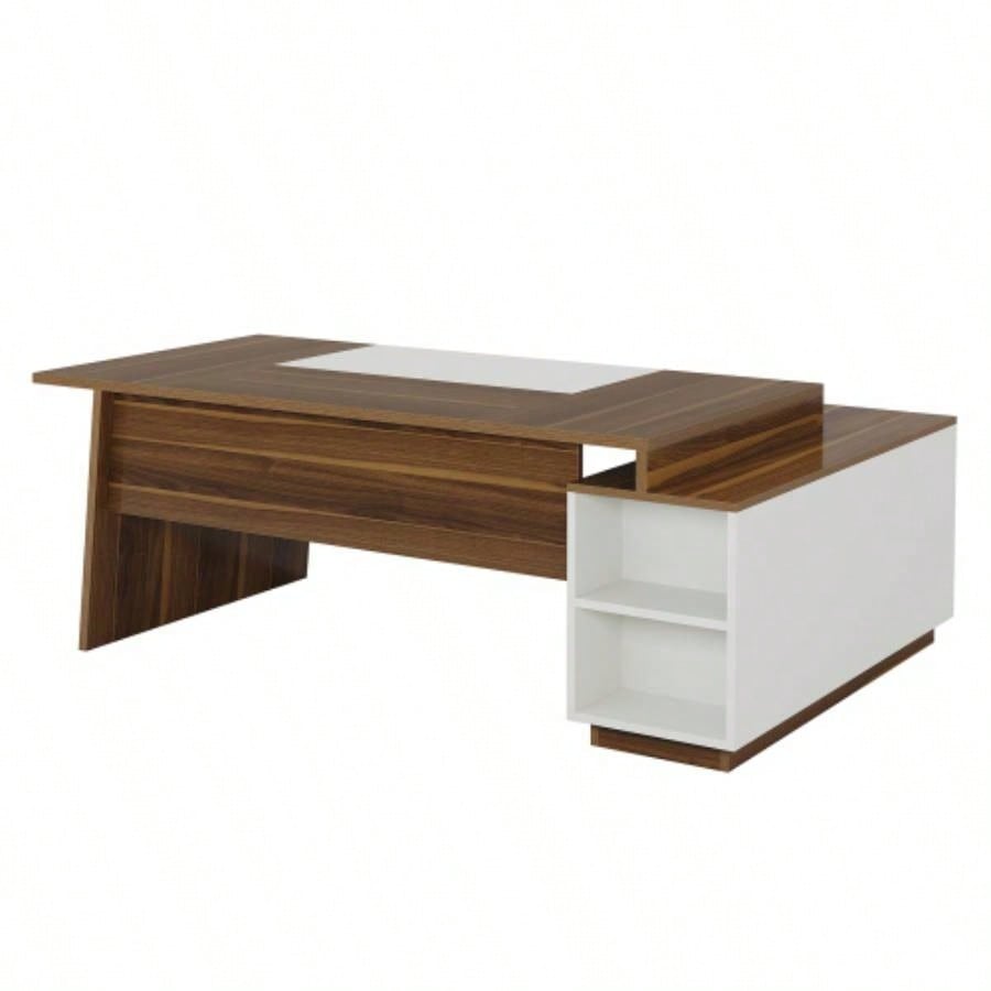 70.5 L - Shaped Executive Office Desk with Storage Cabinet Shelves, Large Modern Mid - Computer Workstation Home Office, Walnut White