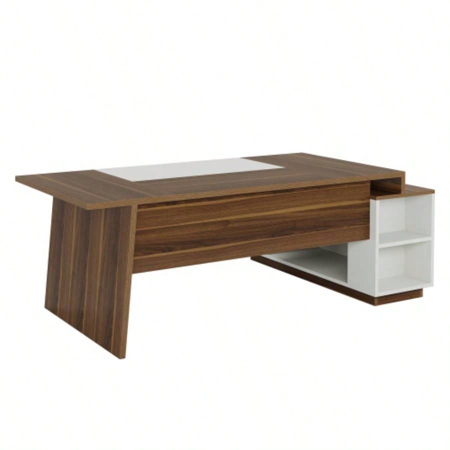 70.5 L - Shaped Executive Office Desk with Storage Cabinet Shelves, Large Modern Mid - Computer Workstation Home Office, Walnut White