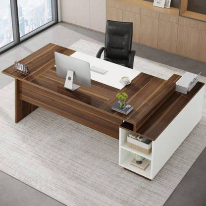 70.5 L - Shaped Executive Office Desk with Storage Cabinet Shelves, Large Modern Mid - Computer Workstation Home Office, Walnut White