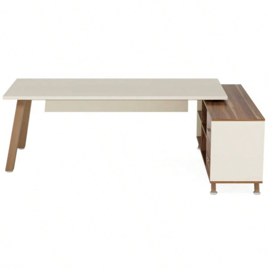 78. L - Shaped Executive Desk with 55 File Cabinet, Large Modern Computer Desk with Storage Shelves Drawers Home Office, Walnut White Workstation Furniture