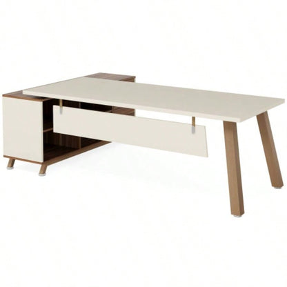 78. L - Shaped Executive Desk with 55 File Cabinet, Large Modern Computer Desk with Storage Shelves Drawers Home Office, Walnut White Workstation Furniture