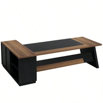 78. L - Shaped Executive Desk with File Cabinet Drawers, Large Modern Home Office Computer Workstation with Storage Shelves, Light Walnut+ Black