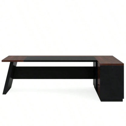 78. L - Shaped Executive Desk with File Cabinet Drawers, Large Modern Home Office Computer Workstation with Storage Shelves, Dark Walnut+ Black