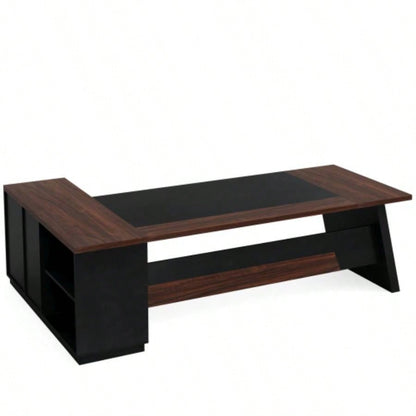 78. L - Shaped Executive Desk with File Cabinet Drawers, Large Modern Home Office Computer Workstation with Storage Shelves, Dark Walnut+ Black