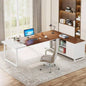 70.8 - Inch Executive Desk with 55 - Inch File Cabinet, Large L Shaped Computer Desk with Storage Cabinet and Shelves, Modern L - Shaped Desk Home Office, Walnut White