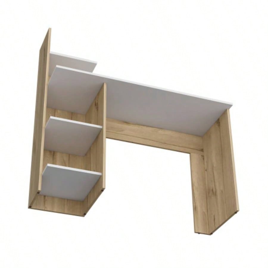 Writing Desk, Four Shelves, White/ Pine