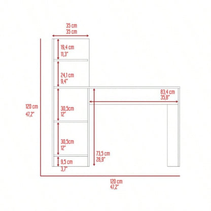 Writing Desk, Four Shelves, White/ Pine