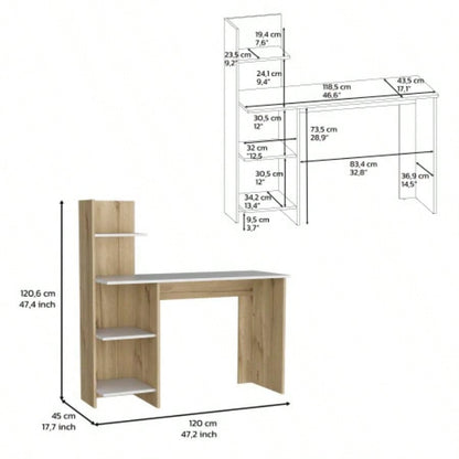 Writing Desk, Four Shelves, White/ Pine