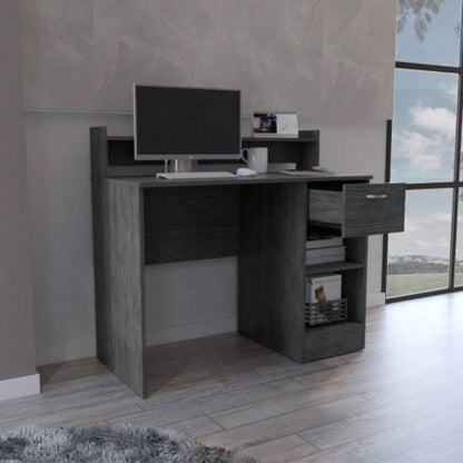 Computer Desk with Top Open Shelf, 1 - Drawer and 2 - Storage Shelves, Smokey Oak