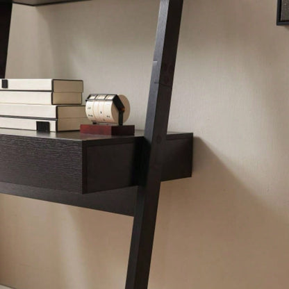 Home office desk workspace writing table bookcase ladder one drawer two shelves handleless design modern