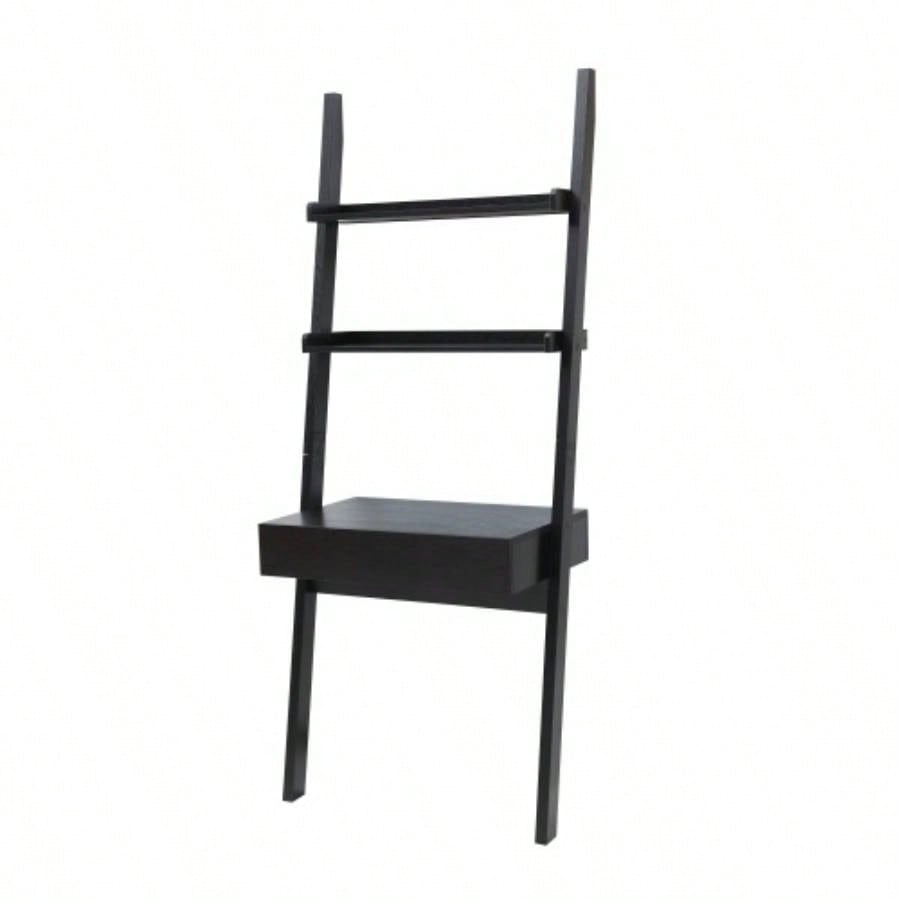 Home office desk workspace writing table bookcase ladder one drawer two shelves handleless design modern