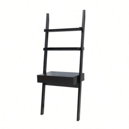 Home office desk workspace writing table bookcase ladder one drawer two shelves handleless design modern