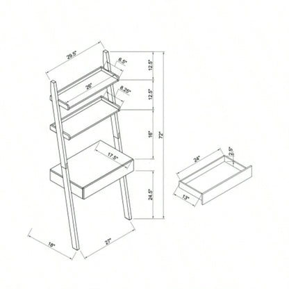 Home office desk workspace writing table bookcase ladder one drawer two shelves handleless design modern