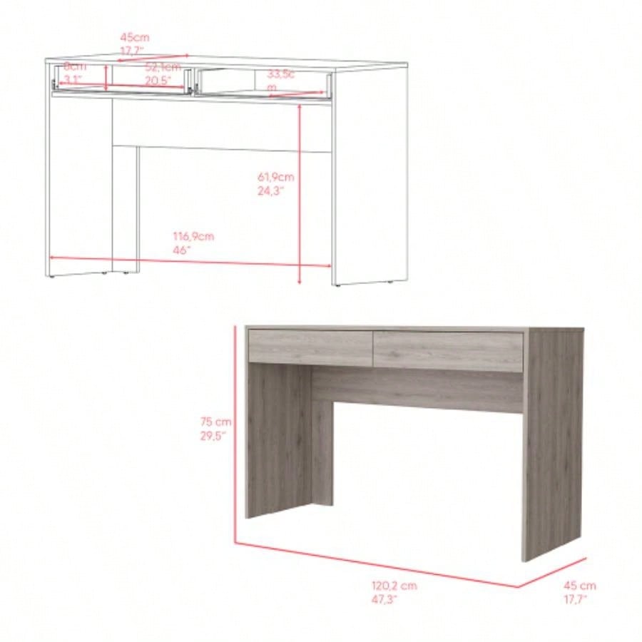 Computer Desk Aberdeen, Two Drawers, Light Gray