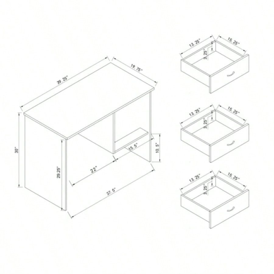 Three locking drawers on metal glides Student Desk Work Desk Modesty Panel Metal Bar Handles