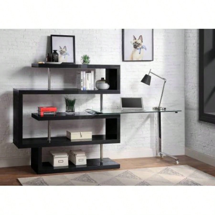 Buck Glass, High Gloss Writing Desk with Shelf