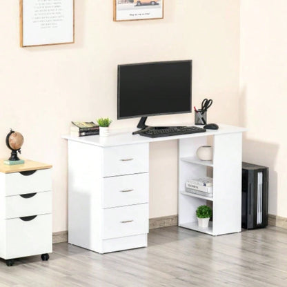 HOMCOM 47 Modern Home Office Computer Desk Bookcase Combo Writing Table Workstation with 3 Drawer and Storage Shelf - White