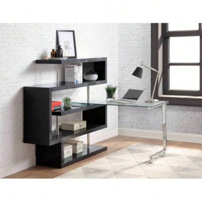 Buck Glass, High Gloss Writing Desk with Shelf