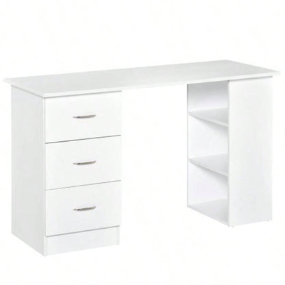 HOMCOM 47 Modern Home Office Computer Desk Bookcase Combo Writing Table Workstation with 3 Drawer and Storage Shelf - White