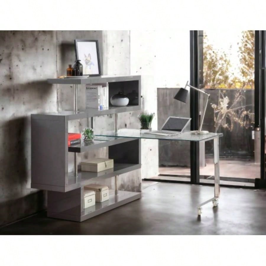 Buck Glass, High Gloss Writing Desk with Shelf