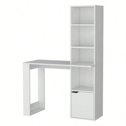 White Computer Desk with 4 - Tier Bookcase and 1 - Door Cabinet
