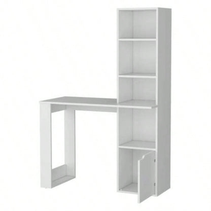 White Computer Desk with 4 - Tier Bookcase and 1 - Door Cabinet