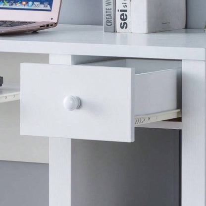 Student desk with hutch home office desk 39 Compact desk Writing Desk Laptop Desk White One drawer Keyboard Drawer Wooden Knob