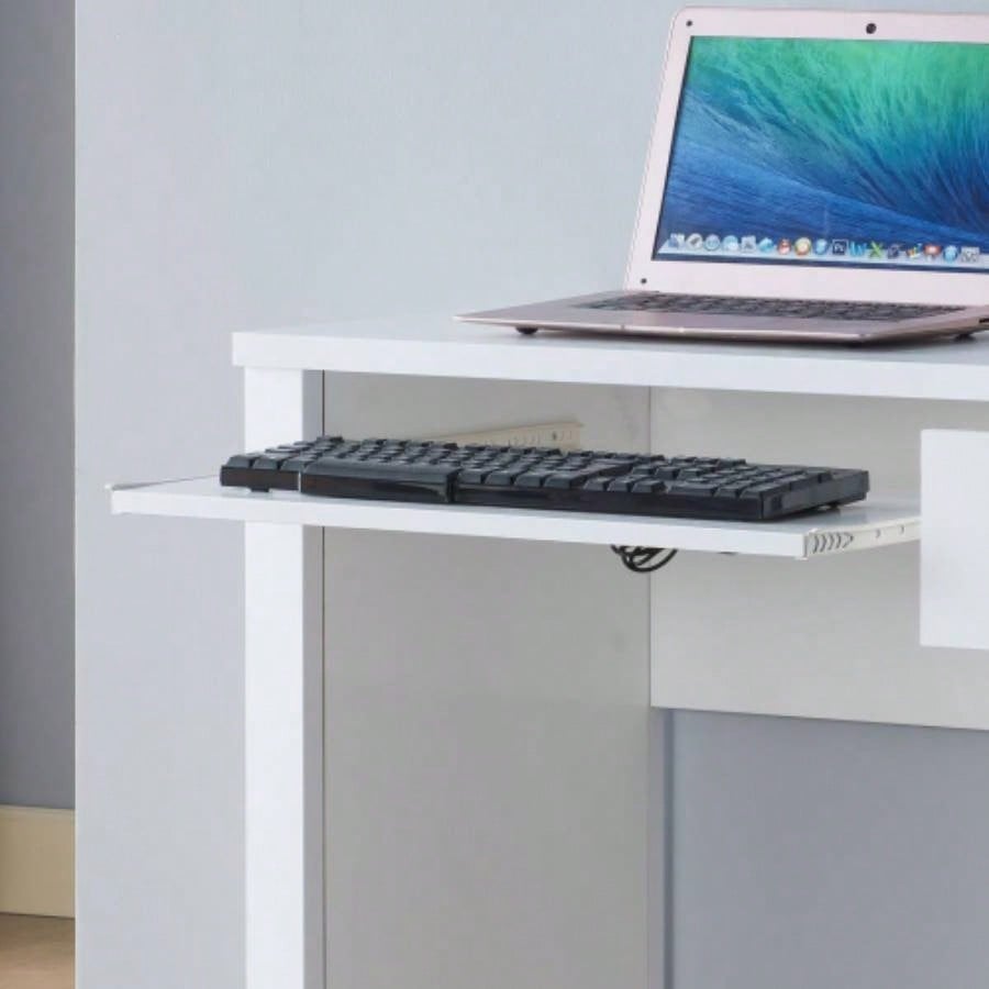 Student desk with hutch home office desk 39 Compact desk Writing Desk Laptop Desk White One drawer Keyboard Drawer Wooden Knob