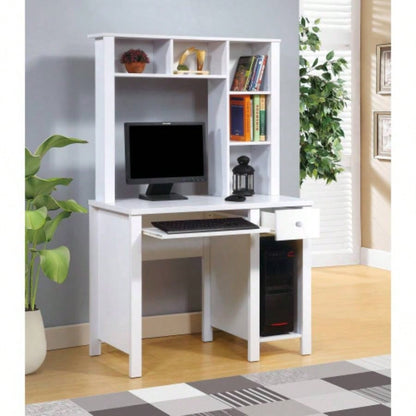 Student desk with hutch home office desk 39 Compact desk Writing Desk Laptop Desk White One drawer Keyboard Drawer Wooden Knob