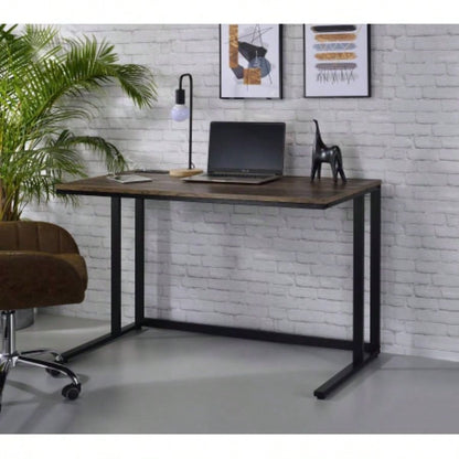 Walnut and Black Writing Desk with USB Port