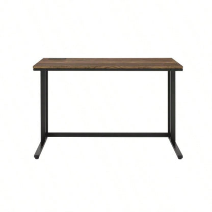 Walnut and Black Writing Desk with USB Port