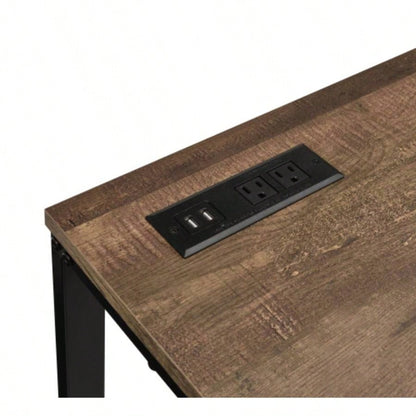 Walnut and Black Writing Desk with USB Port