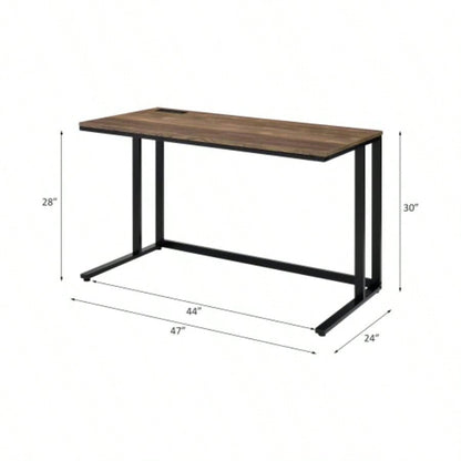Walnut and Black Writing Desk with USB Port