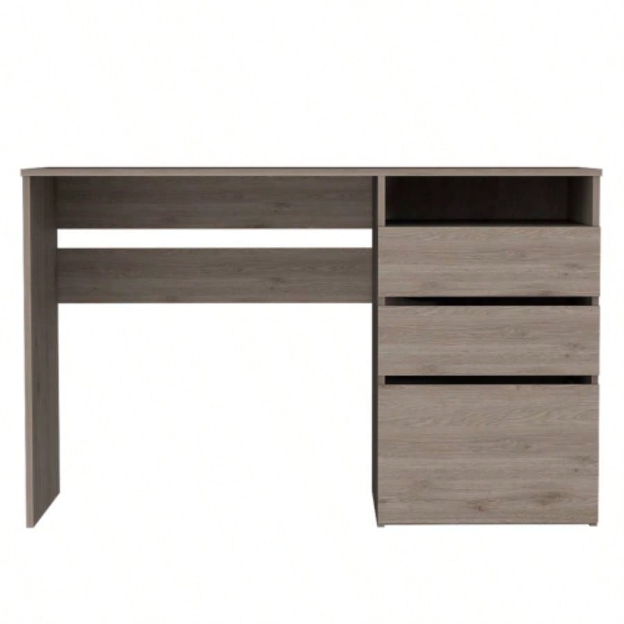 Computer Desk, 3 Drawers, One Shelf, Light Gray