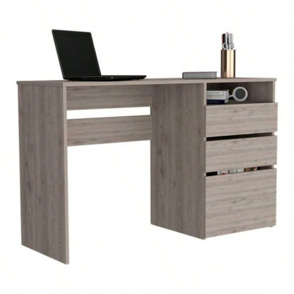 Computer Desk, 3 Drawers, One Shelf, Light Gray