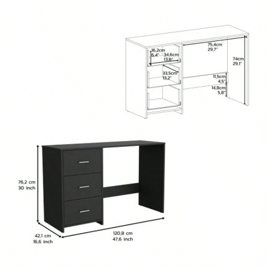 Writing Desk, 3 Drawers, Black