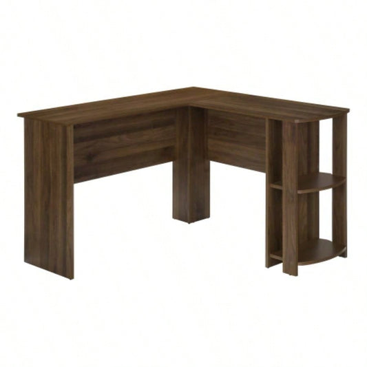 Computer Desk, Home Office, Corner, Storage Shelves, 48l, L Shape, Work, Laptop, Brown Laminate, Contemporary, Modern