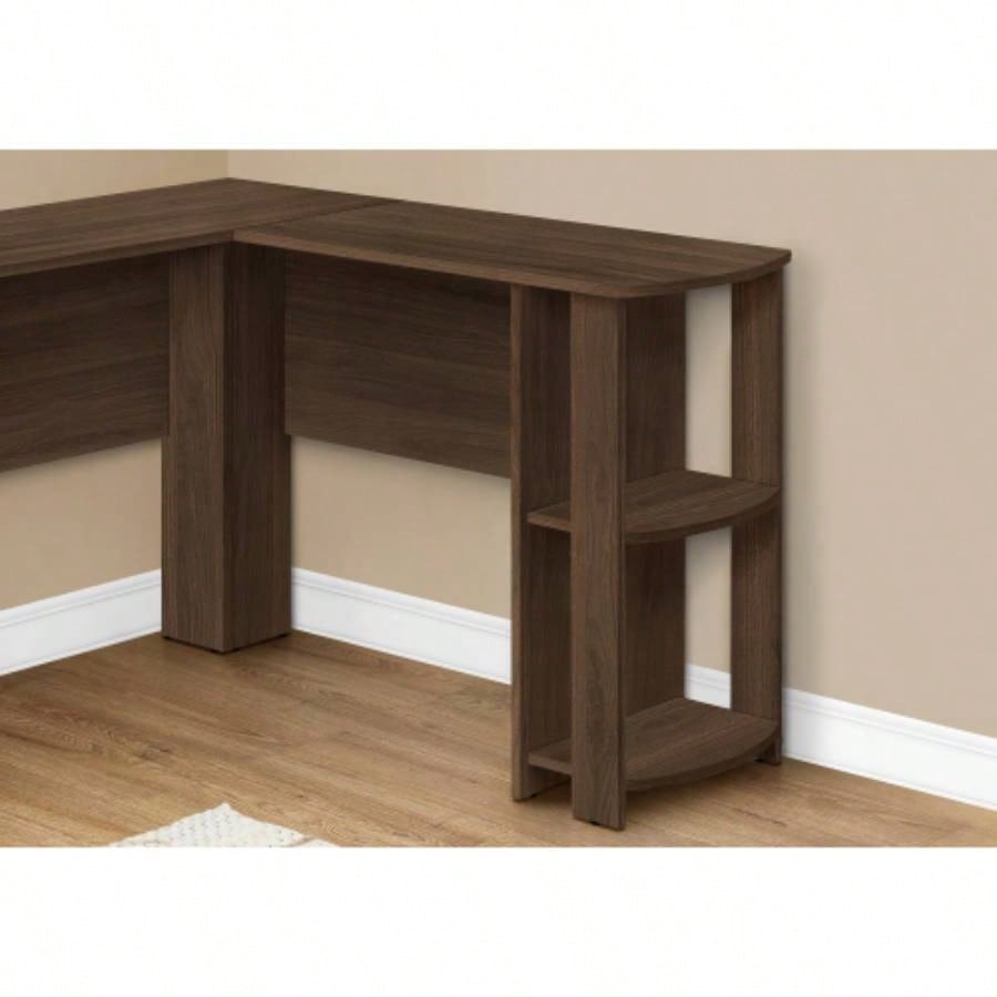 Computer Desk, Home Office, Corner, Storage Shelves, 48l, L Shape, Work, Laptop, Brown Laminate, Contemporary, Modern