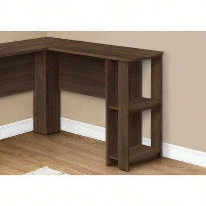 Computer Desk, Home Office, Corner, Storage Shelves, 48l, L Shape, Work, Laptop, Brown Laminate, Contemporary, Modern