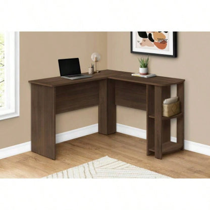 Computer Desk, Home Office, Corner, Storage Shelves, 48l, L Shape, Work, Laptop, Brown Laminate, Contemporary, Modern