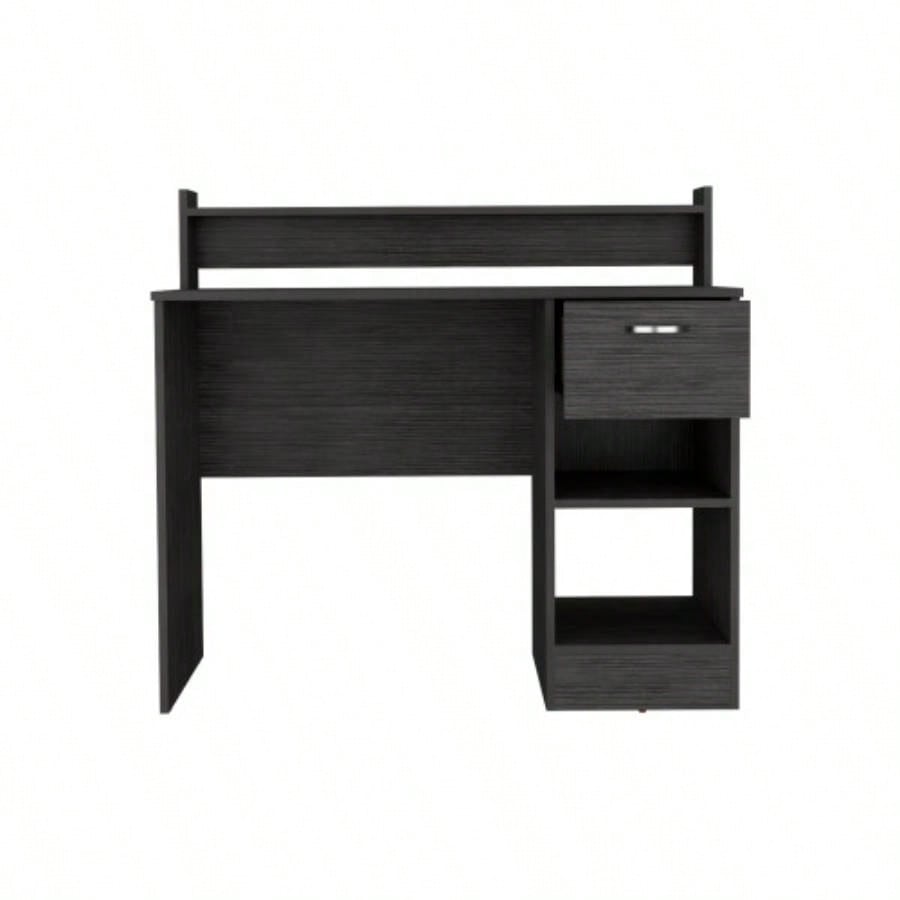 Computer Desk Delmar with Open Storage Shelves and Single Drawer, Smokey Oak