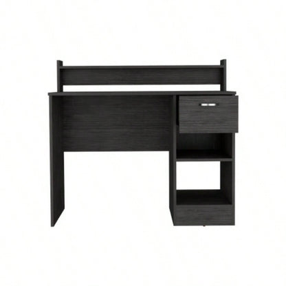 Computer Desk Delmar with Open Storage Shelves and Single Drawer, Smokey Oak